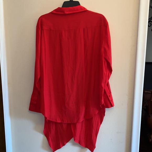Vince Camuto Tie Front Button-Up Matte Satin Blouse in Bright Cherry, M ❤️ T16 - Picture 3 of 7